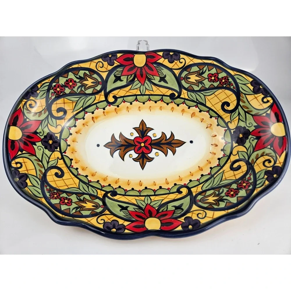 Corsica Home Crown‎ Jewel Hand Painted Oval Serving Bowl Platter Mediterranean